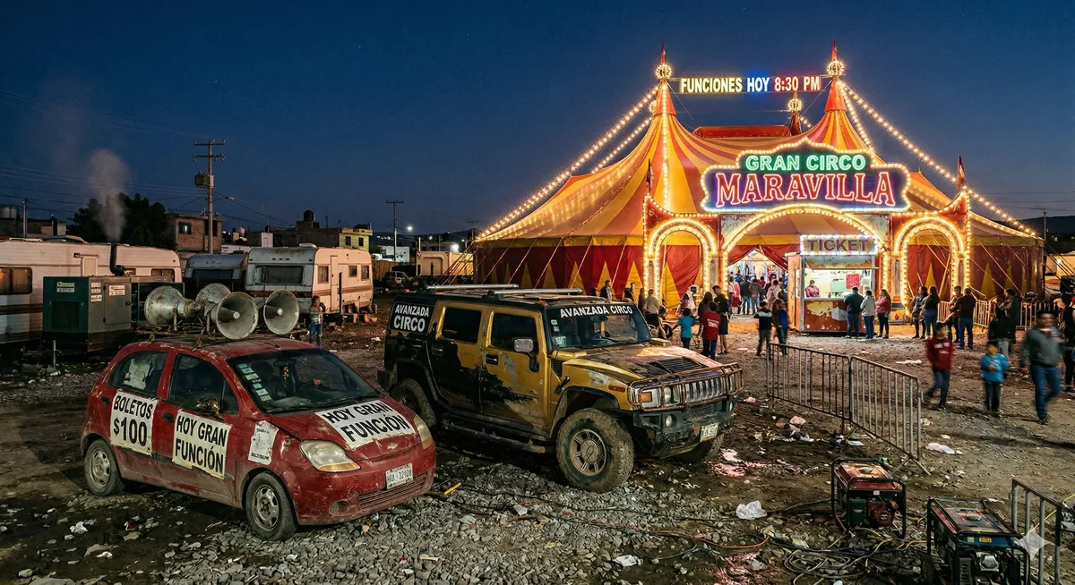 Carpa de circo iluminada de noche